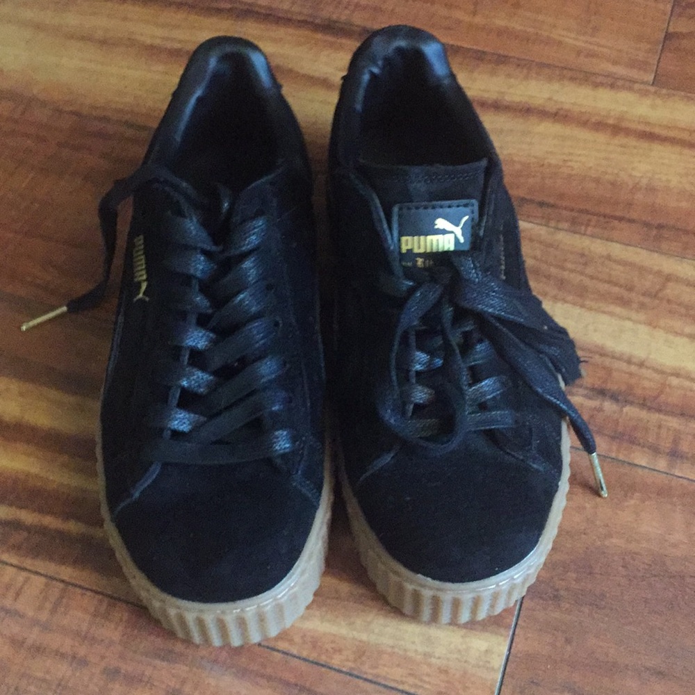 PUMA FENTY size 71/2 black suede and gold New